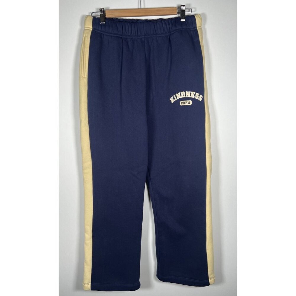 The Mayfair Group blue yellow wide leg Kindness Crew sweatpants striped M/L